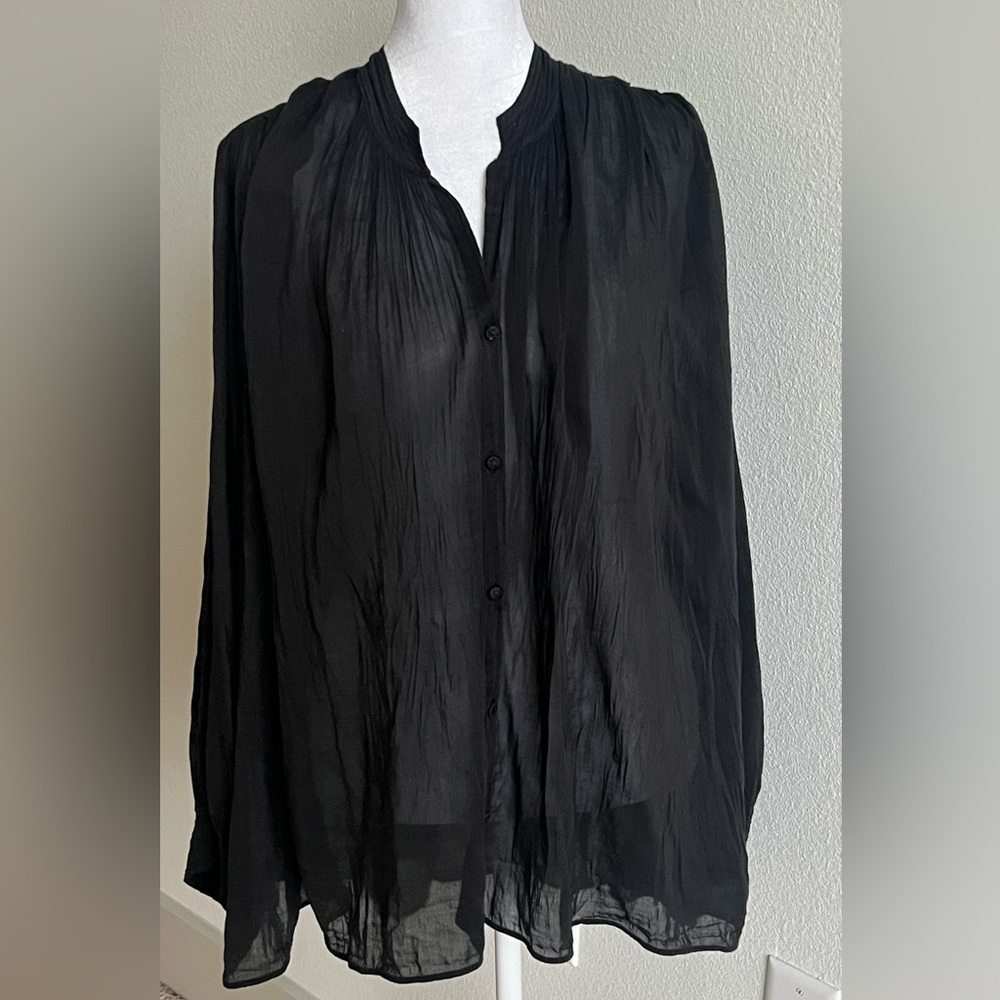 Forte Forte sheer cotton & silk blend Black Long Sleeve Buttoned flowy Blouse